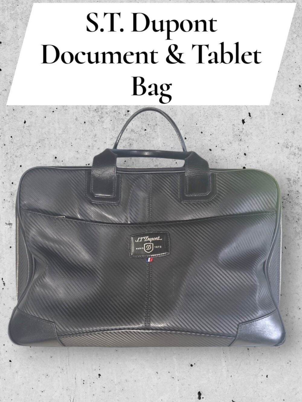 S.T. Dupont Defi Carbon Leather Document & Tablet Bag - Black Luxury Briefcase